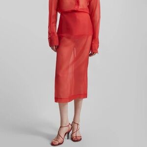 The Frankie Shop Peri Sheer Midi Skirt in Red